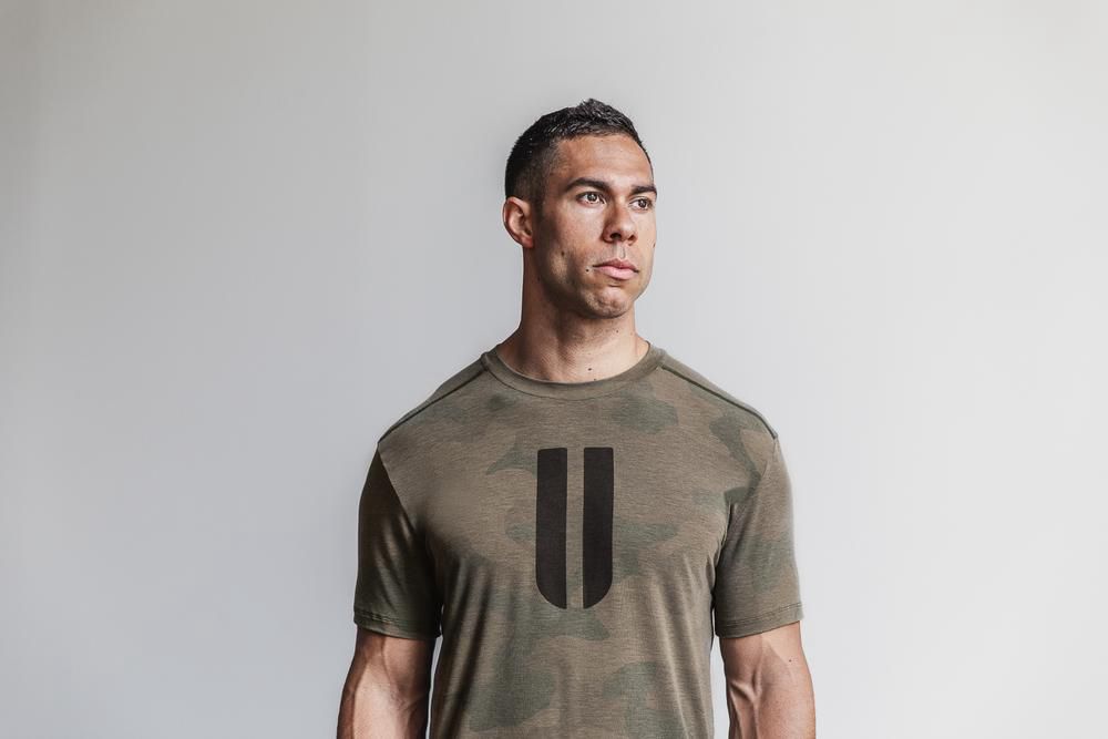 T-Shirts NOBULL Homme Vert Camouflage - NOBULL Horns,France (1269-XWHSJ)